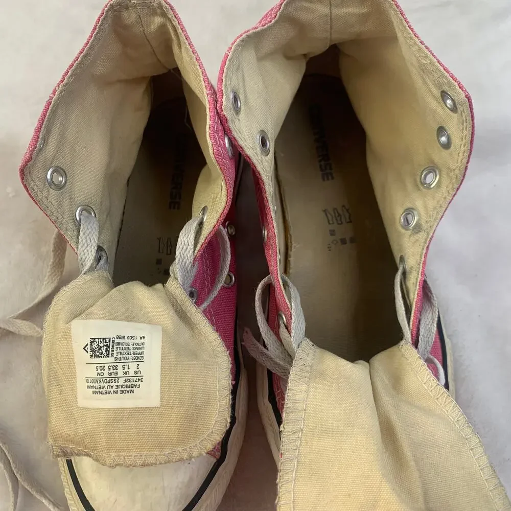 Converse Kids Youth Sz 2 Pink High Top Lace Up Check Taylor Sneakers Shoes